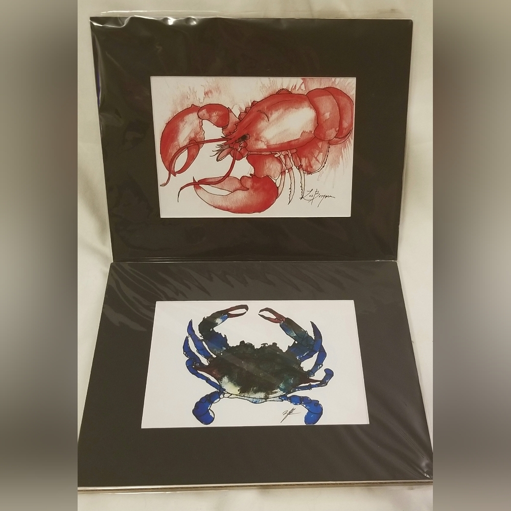 SC Lowcountry Signed Art Prints. One Red Lobster & The Other.a Blue Crab - NEW!